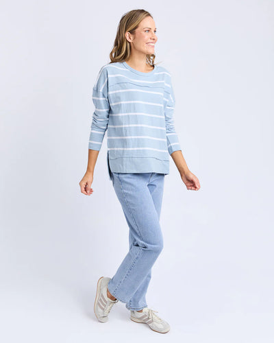 Jayne Stripe Throw on Top - Sky Blue/White Stripe
