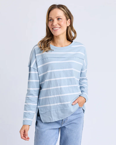Jayne Stripe Throw on Top - Sky Blue/White Stripe