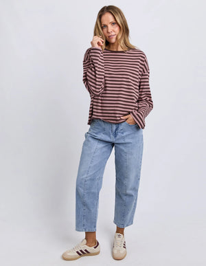 Lola Stripe Long Sleeve - Coffee & Dusty Rose