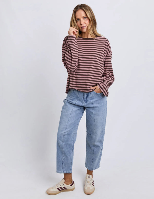 Lola Stripe Long Sleeve - Coffee & Dusty Rose