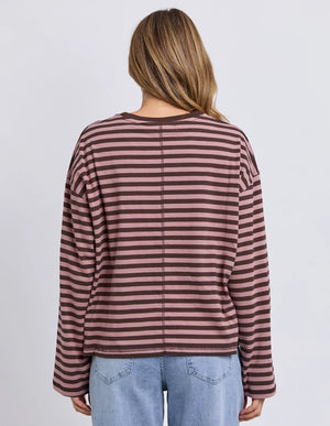 Lola Stripe Long Sleeve - Coffee & Dusty Rose