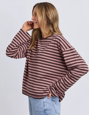 Lola Stripe Long Sleeve - Coffee & Dusty Rose