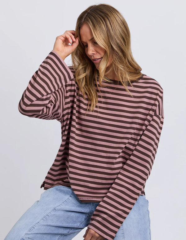 Lola Stripe Long Sleeve - Coffee & Dusty Rose