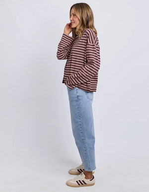 Lola Stripe Long Sleeve - Coffee & Dusty Rose