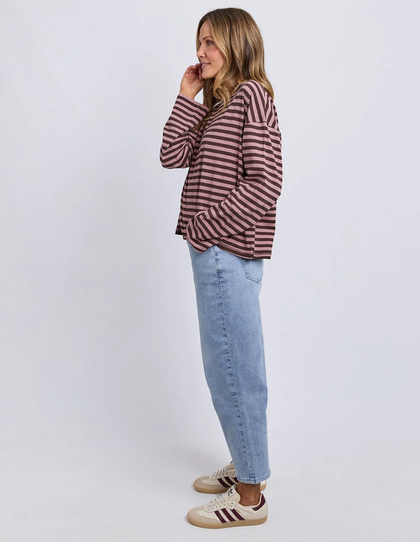 Lola Stripe Long Sleeve - Coffee & Dusty Rose