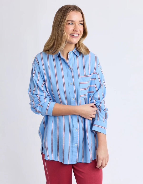 Sadie Shirt - Blue/Red & Pink Stripe