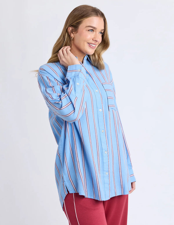 Sadie Shirt - Blue/Red & Pink Stripe
