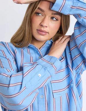 Sadie Shirt - Blue/Red & Pink Stripe