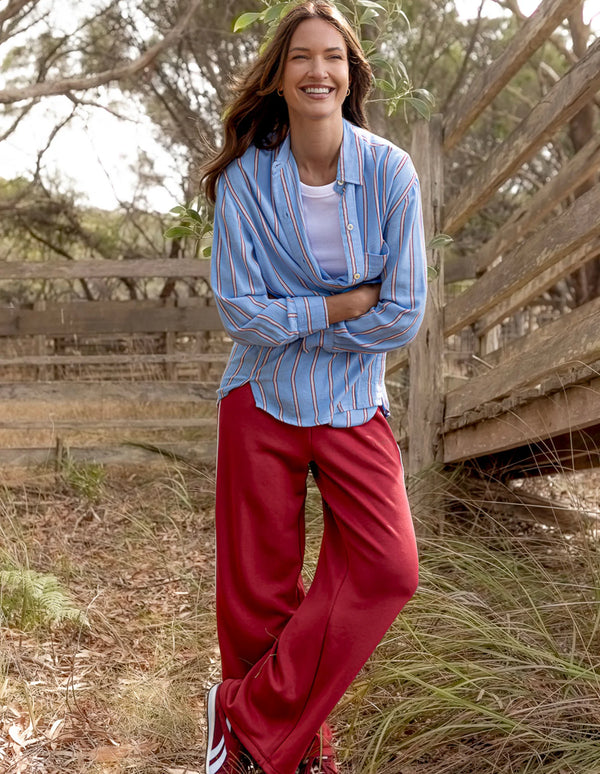 Sadie Shirt - Blue/Red & Pink Stripe