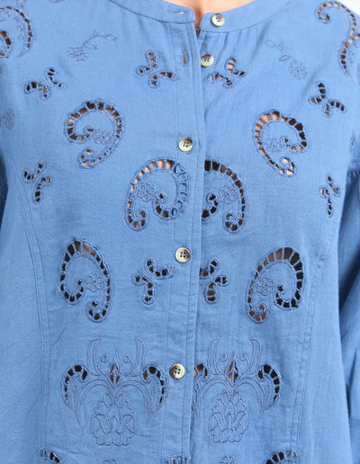 Closer look of the front details of the Marlow Blouse Coronet Blue