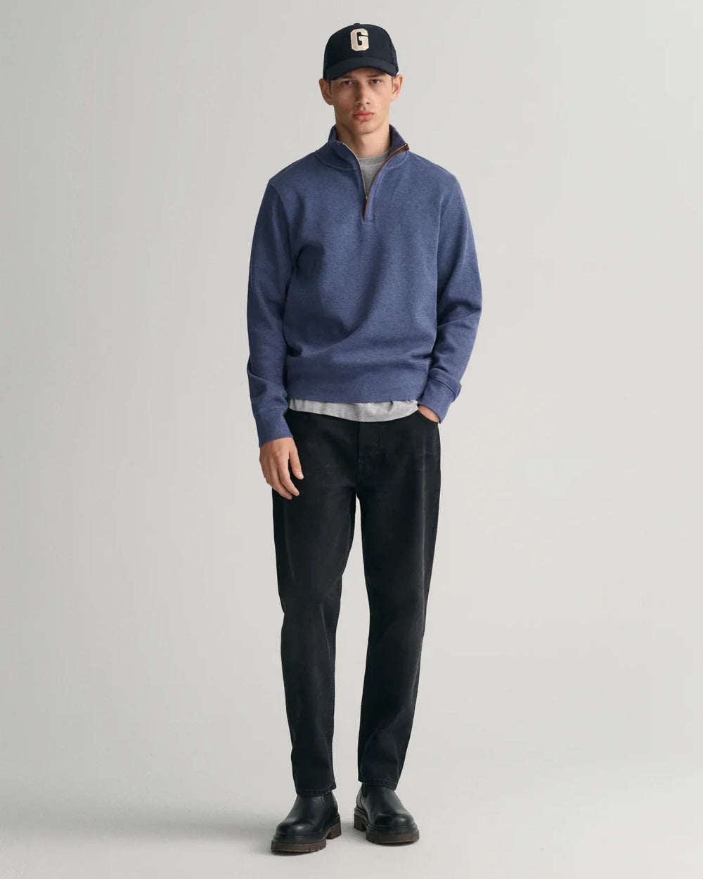 Sacker Rib Half Zip Sweatshirt - Dark Jeansblue Melange