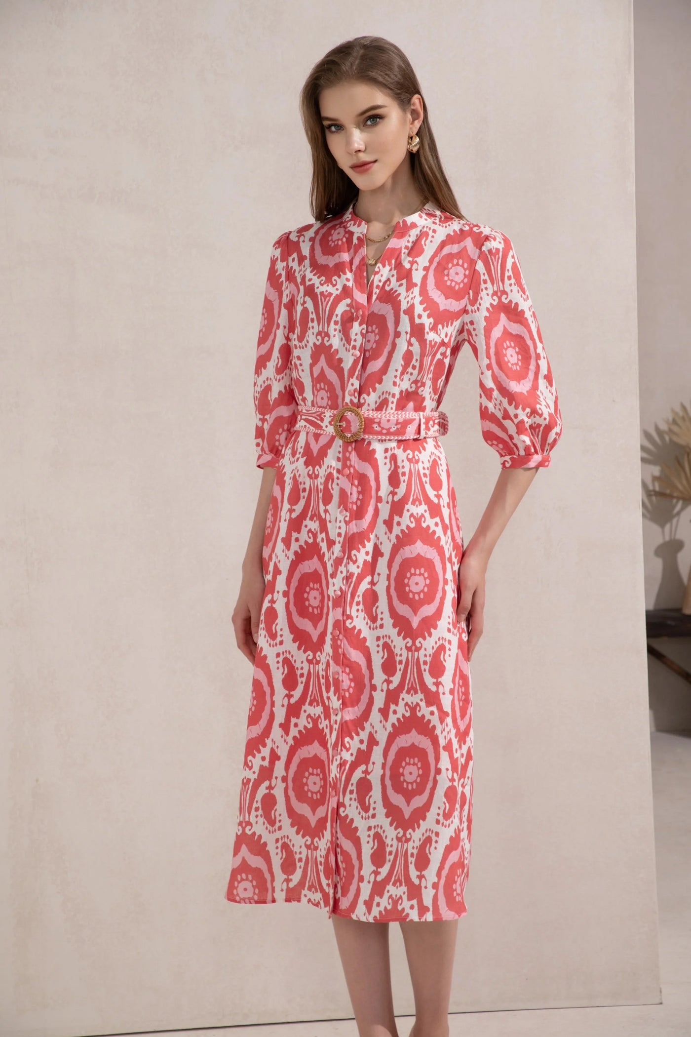 Abyss Long Sleeve Dress - Coral