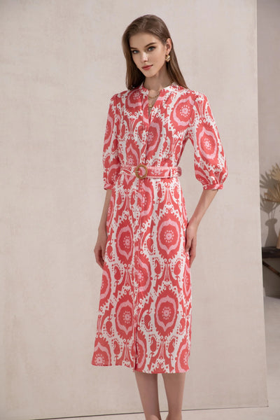 Abyss Long Sleeve Dress - Coral