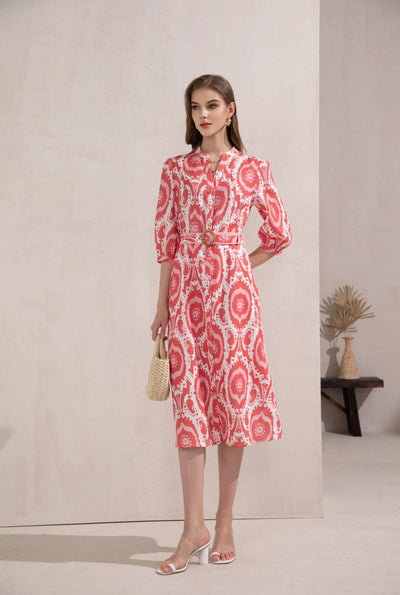 Abyss Long Sleeve Dress - Coral