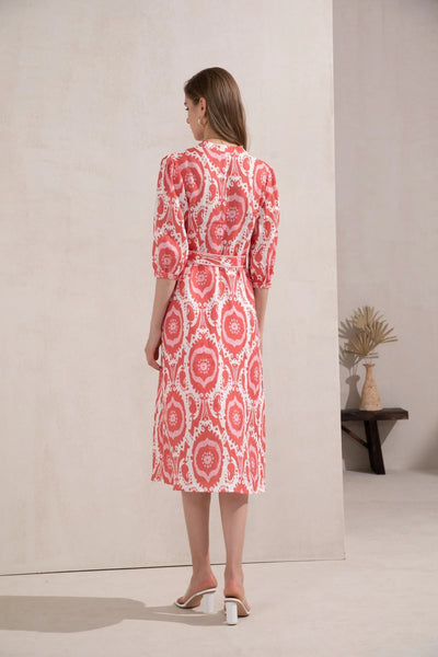 Abyss Long Sleeve Dress - Coral