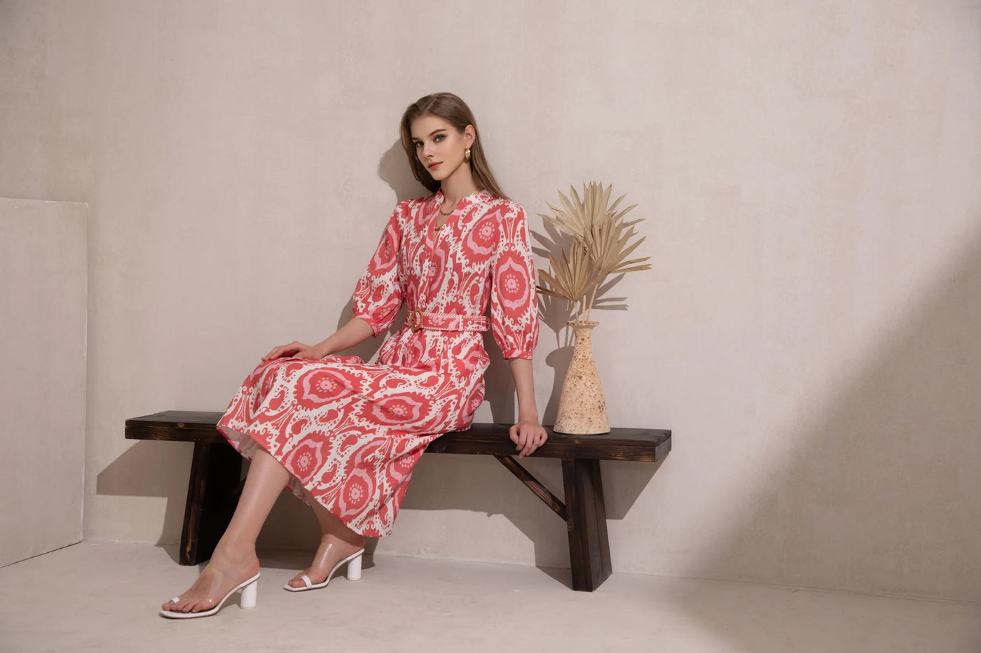 Abyss Long Sleeve Dress - Coral