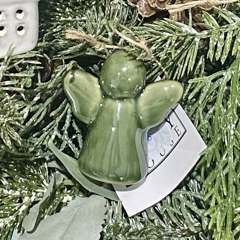 Hanging Angel - Green: glazed green ceramic angel ornament
