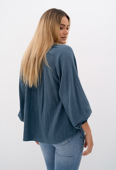 Chi Chi L/S Blouse-Steel Blue