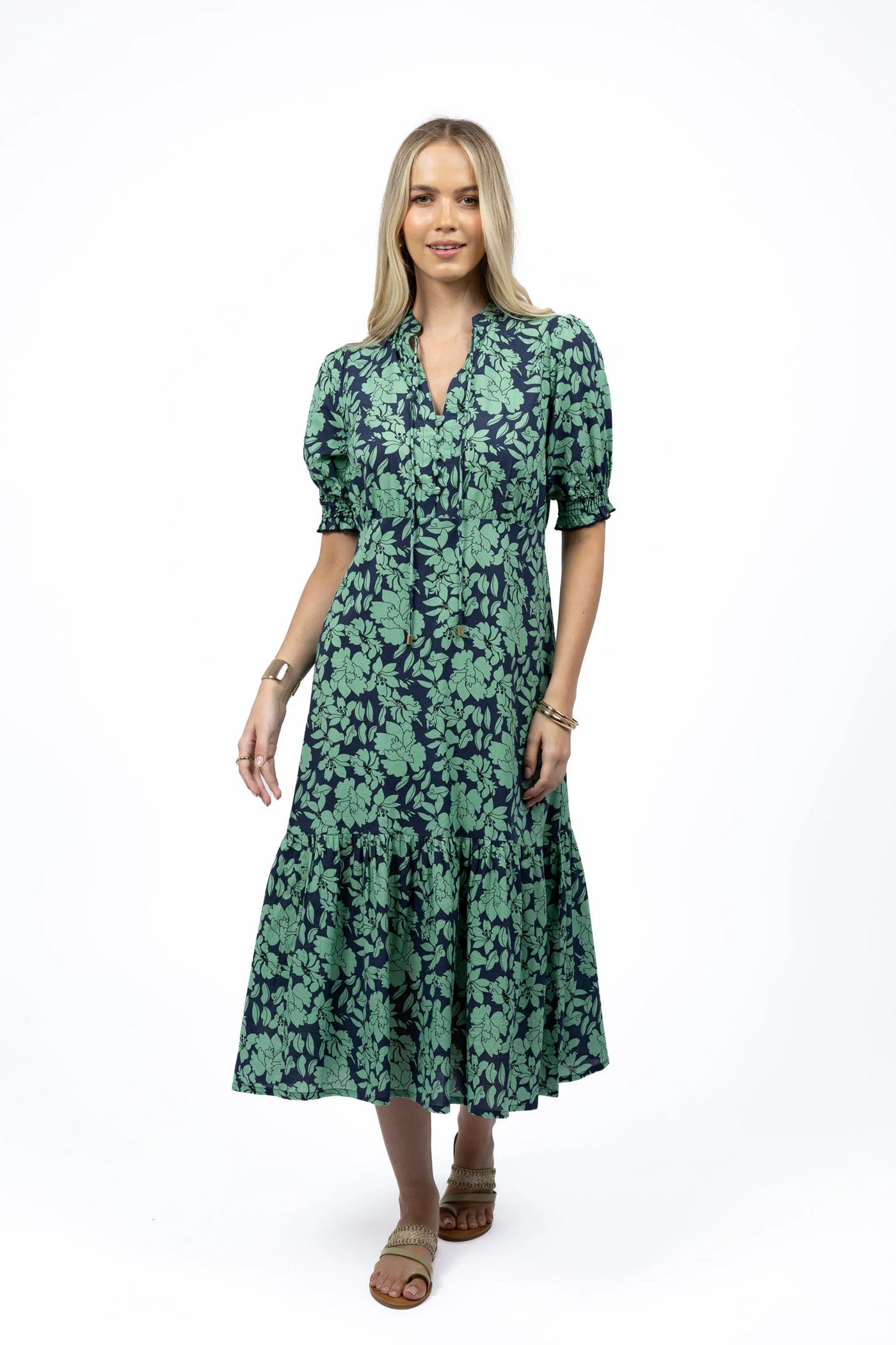 Fleur Midi Dress - Mint/Navy