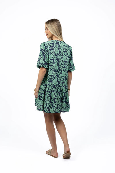 Fleur Smock Dress - Mint/Navy