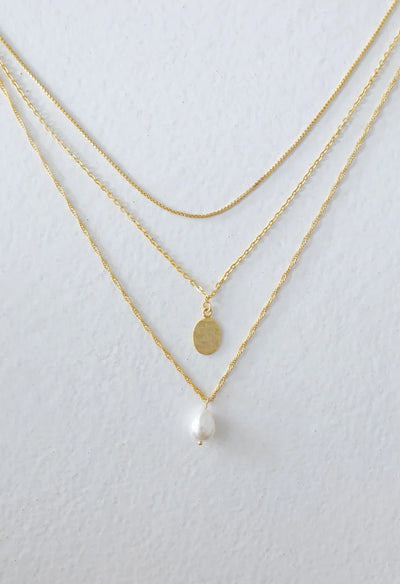 Shell Pearl Necklace-Gold
