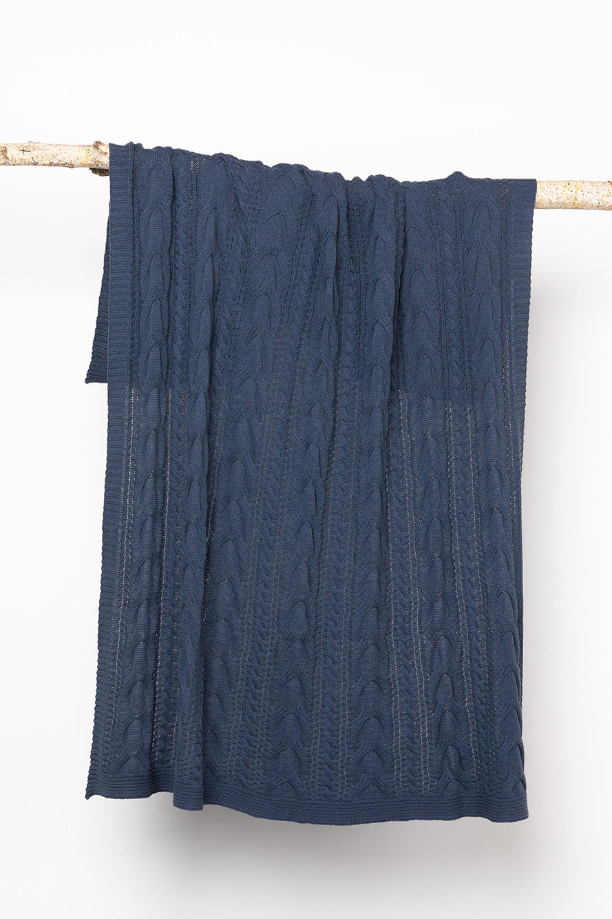 Cable Knit Throw Denim Blue
