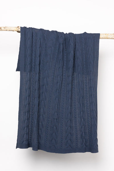 Cable Knit Throw Denim Blue