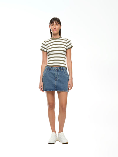 Agnes Knit Tee - Olive stripe