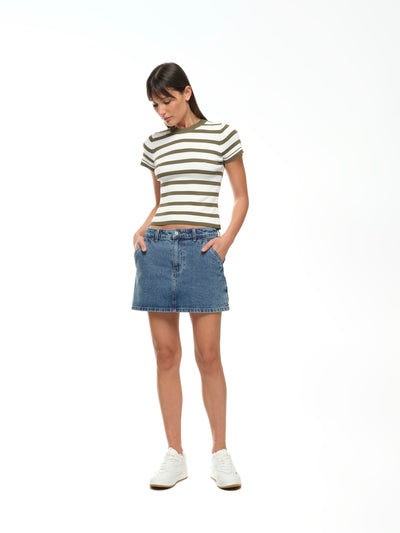 Agnes Knit Tee - Olive stripe