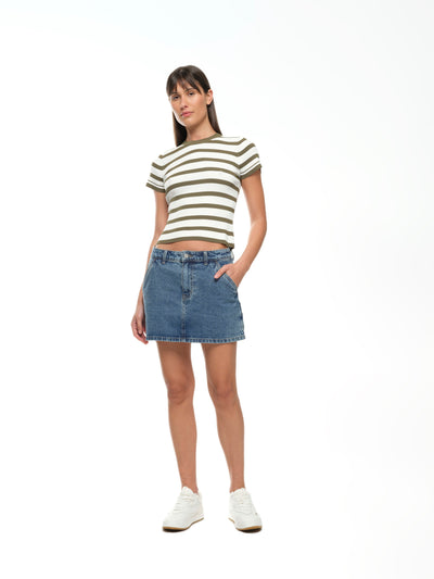 Agnes Knit Tee - Olive stripe