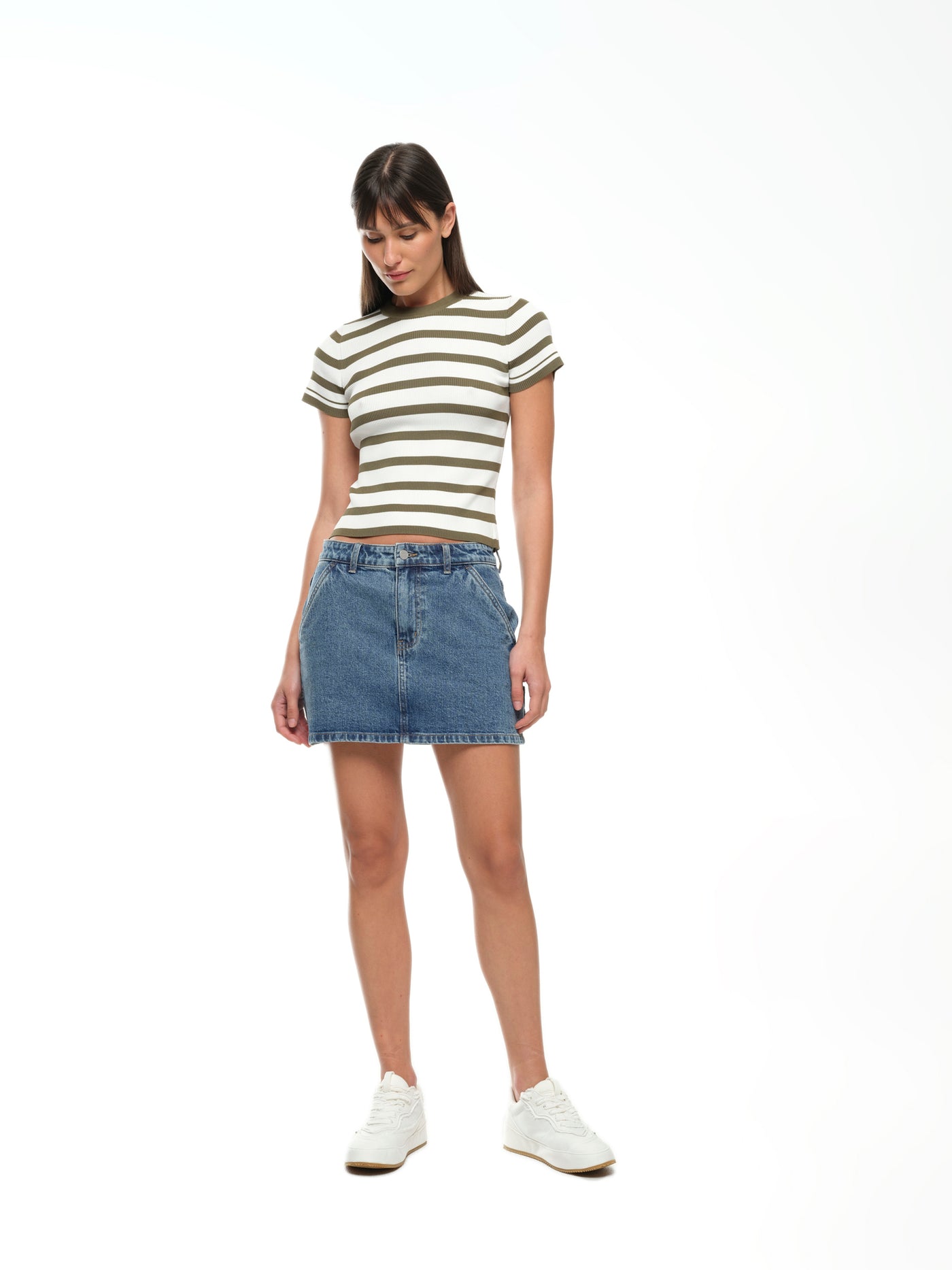 Agnes Knit Tee - Olive stripe