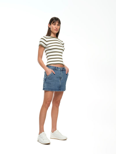 Agnes Knit Tee - Olive stripe