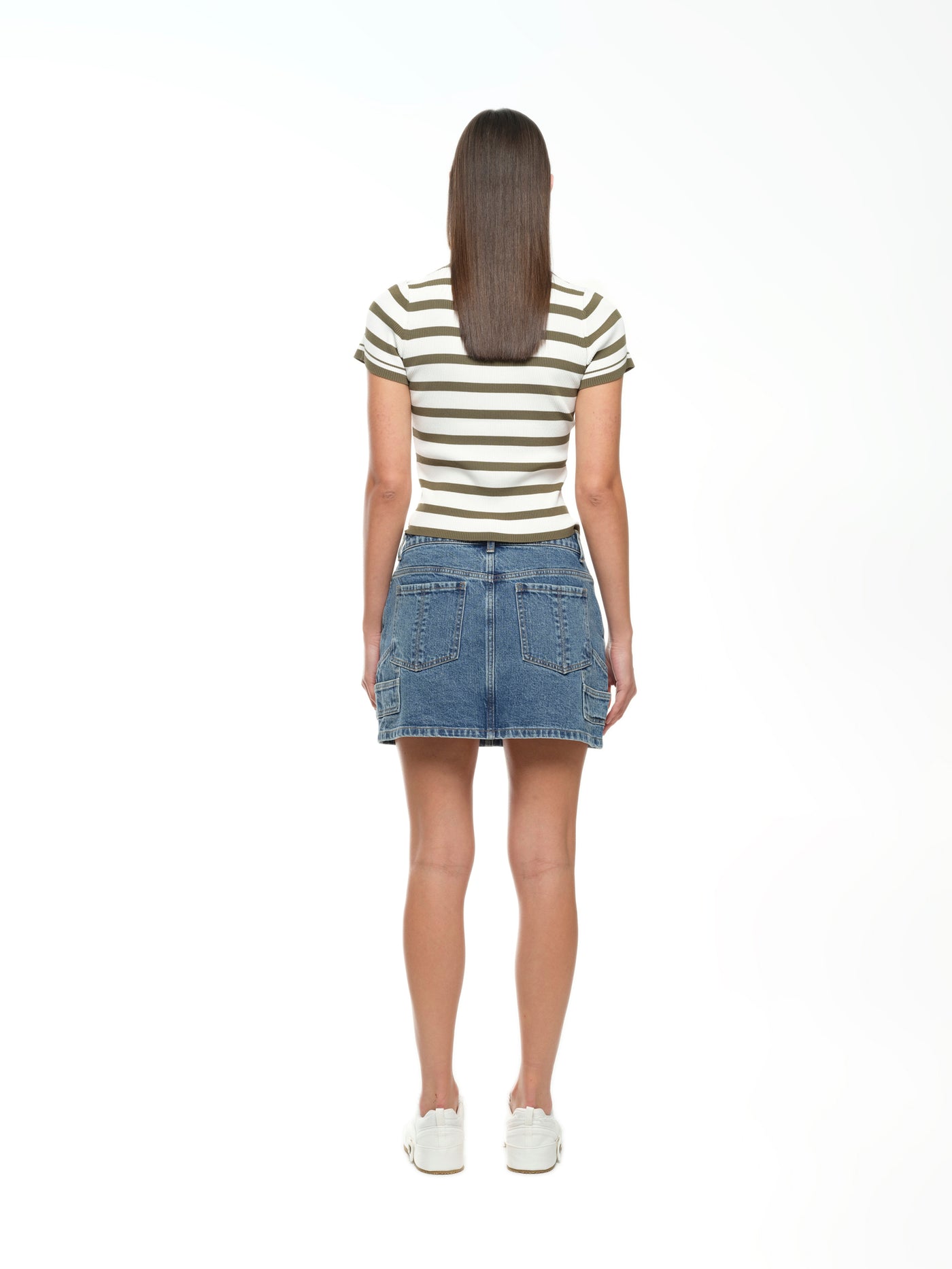 Agnes Knit Tee - Olive stripe