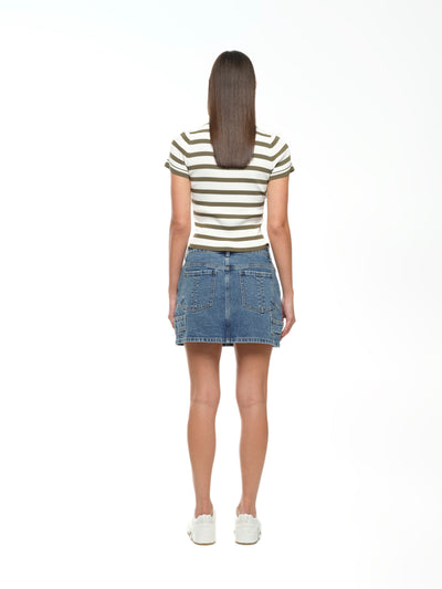 Agnes Knit Tee - Olive stripe