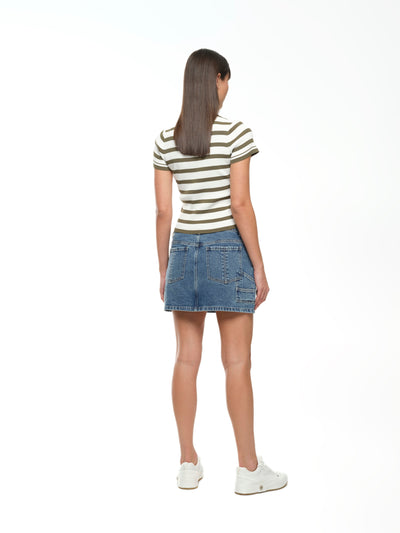 Agnes Knit Tee - Olive stripe