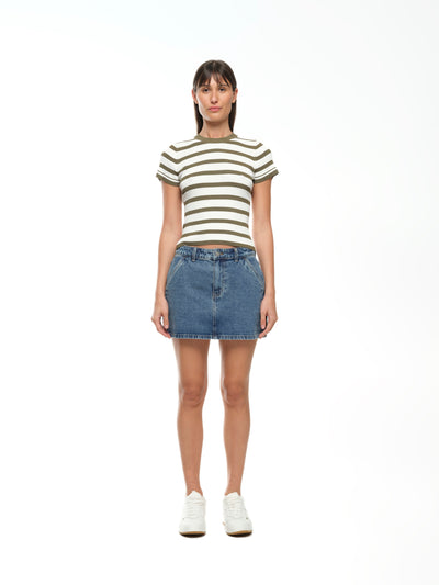 Agnes Knit Tee - Olive stripe