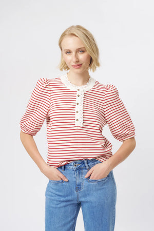 Jacqueline Top - White Red Stripe