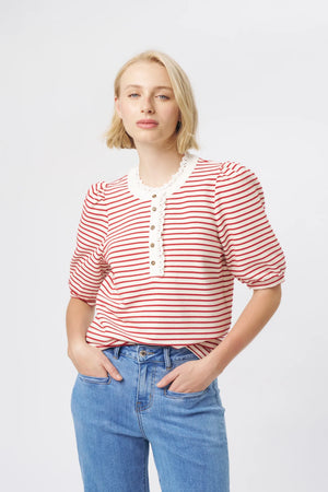 Jacqueline Top - White Red Stripe