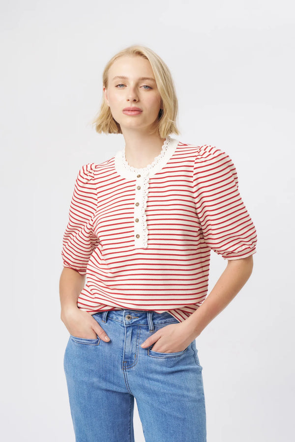 Jacqueline Top - White Red Stripe