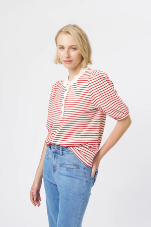 Jacqueline Top - White Red Stripe