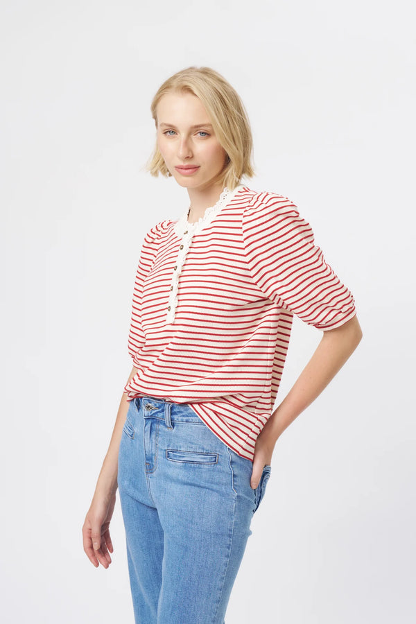 Jacqueline Top - White Red Stripe