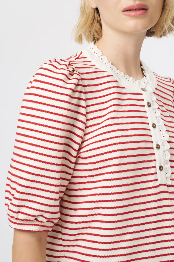 Jacqueline Top - White Red Stripe