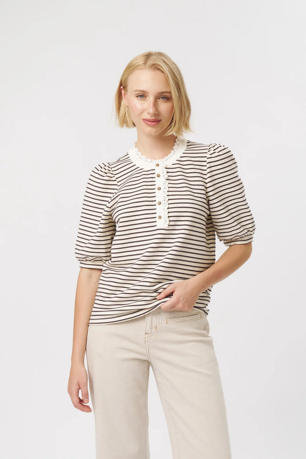Jacqueline Top - White Brown Stripe