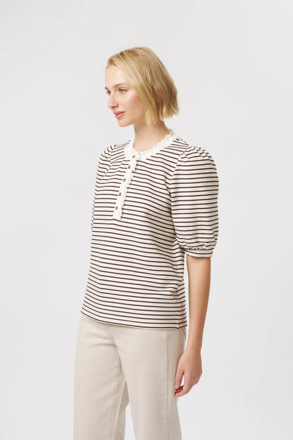 Jacqueline Top - White Brown Stripe
