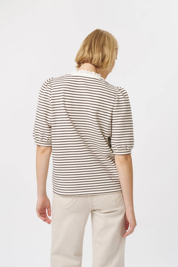 Jacqueline Top - White Brown Stripe