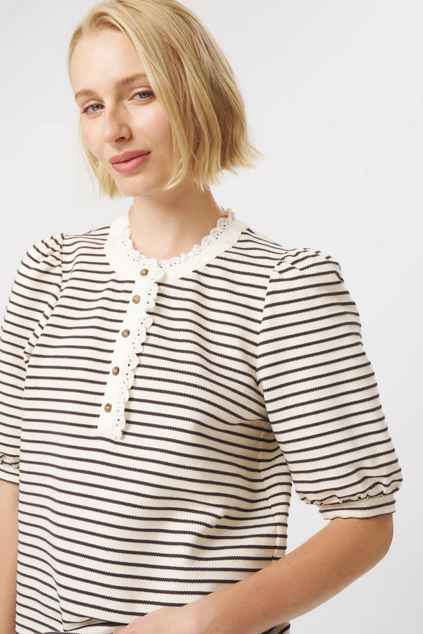 Jacqueline Top - White Brown Stripe