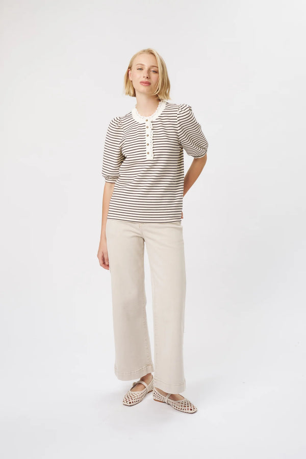 Jacqueline Top - White Brown Stripe