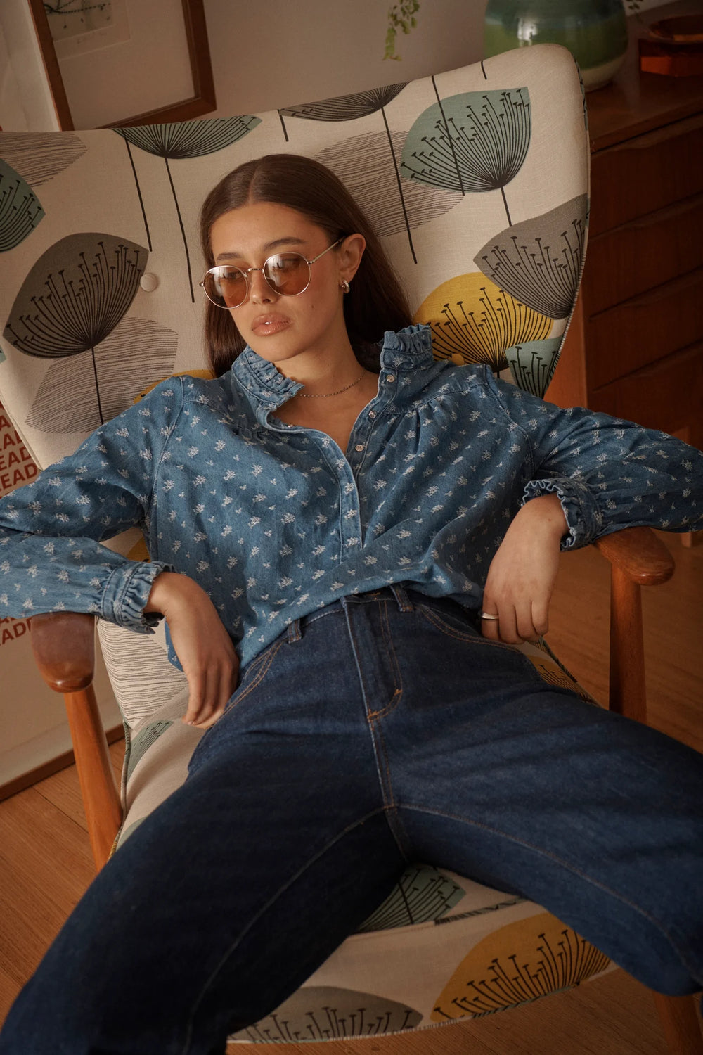 Tamara Shirt - Denim Flower
