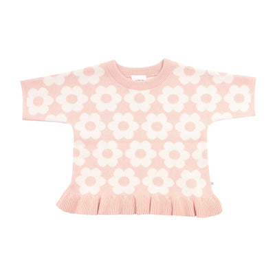 Jacquard Knit Frill Tee - Pearl