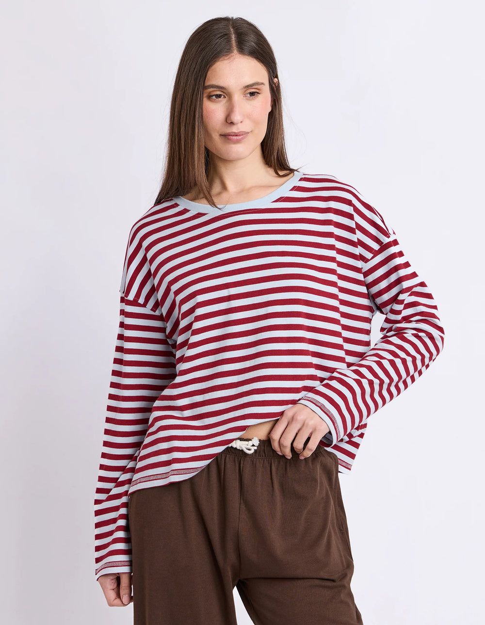 Lola Stripe Long Sleeve - Burgundy/Light Blue
